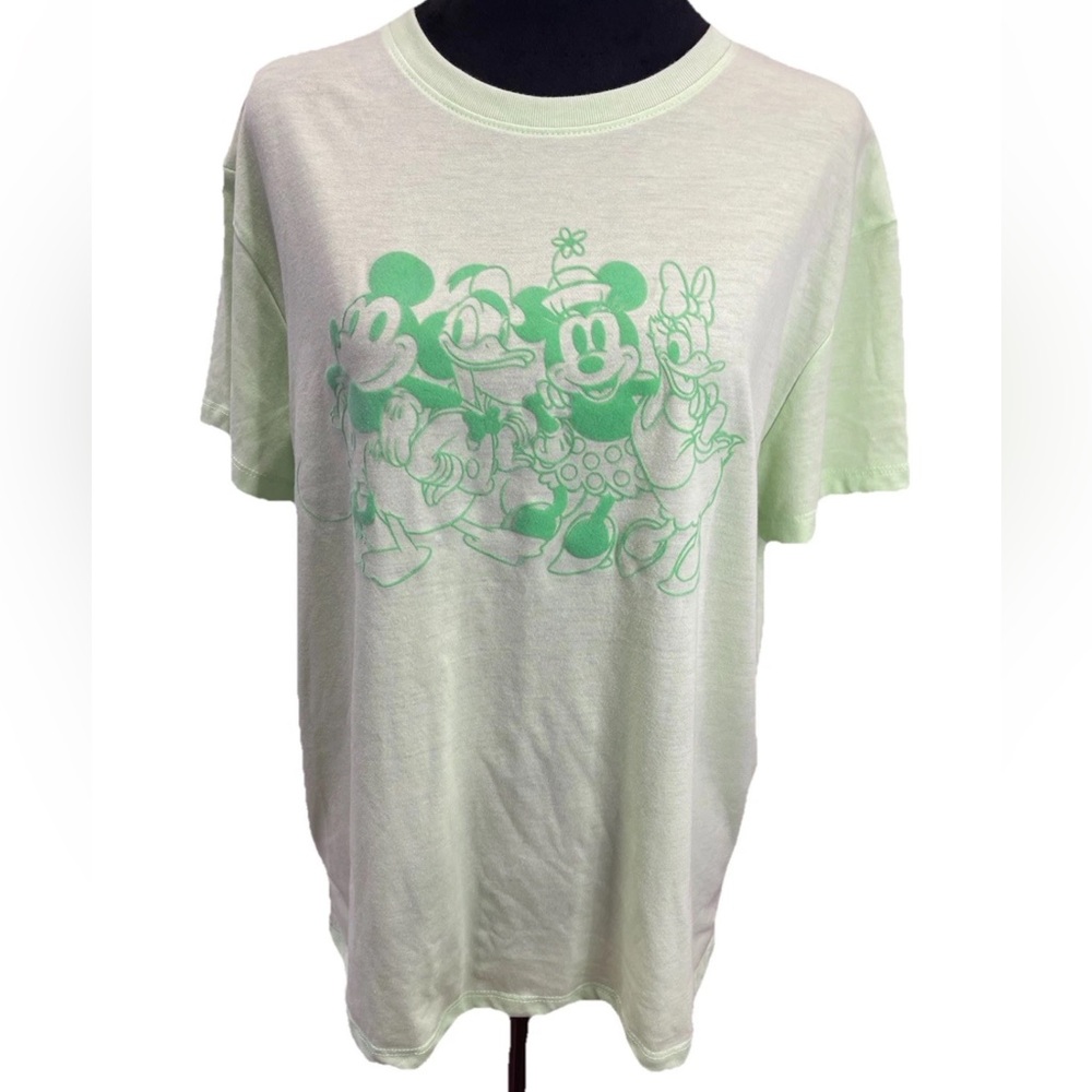 Disney Mickey & friends ladies Lime green flocked T-Shirt size large tagless